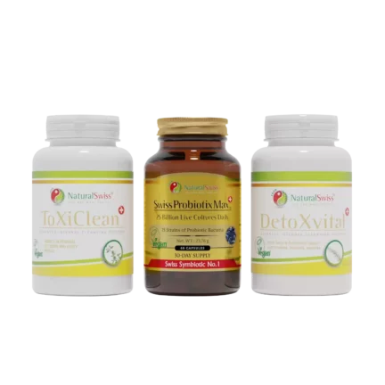 Program ToxiClean v sebe zahŕňa tri starostlivo vyberané produkty s obsahom prírodných účinných látok, a to kapsuly ToxiClean, kapsuly Detox Vital a kapsuly Swiss Probiotix Max.