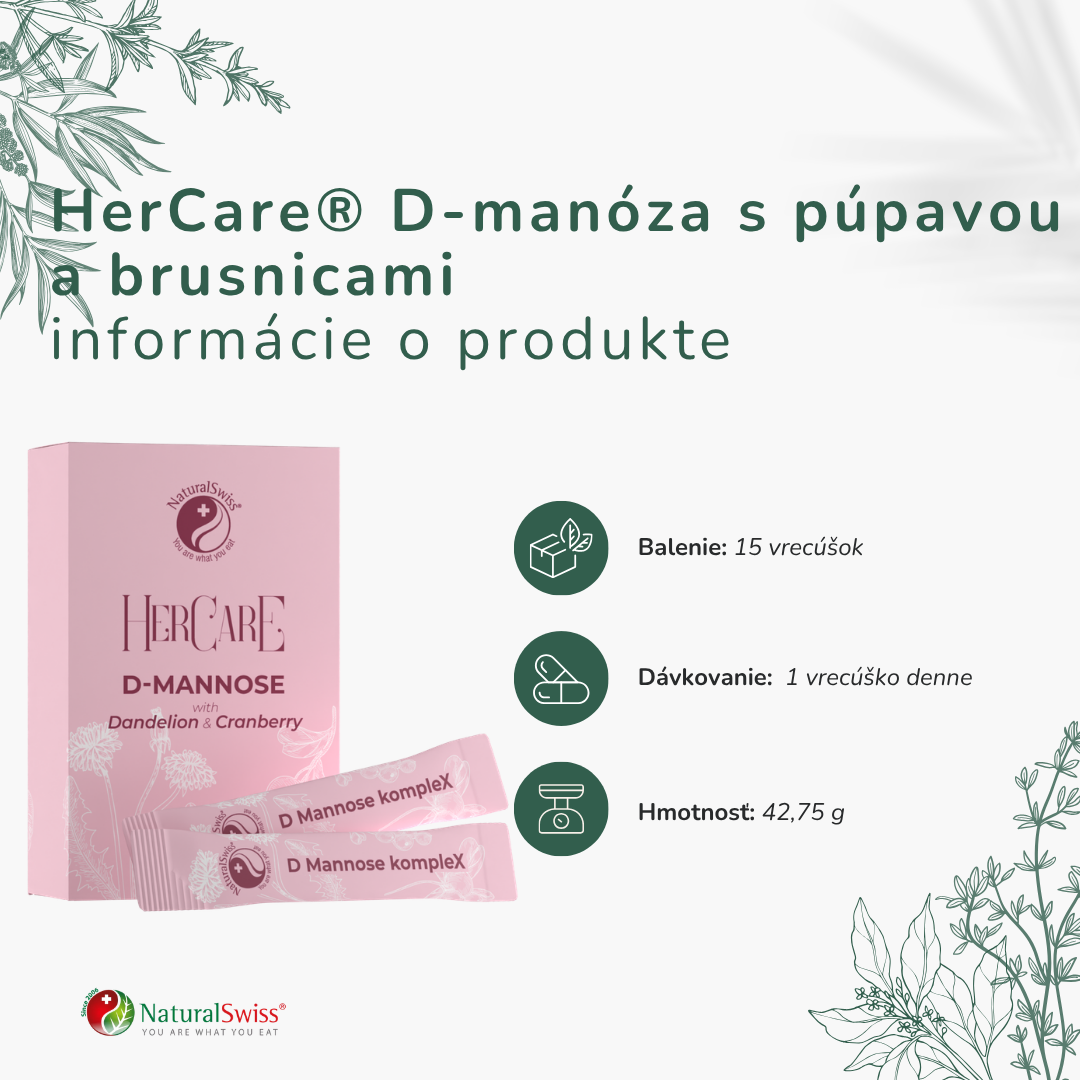 HerCare® D‑mannose s púpavou a brusnicami – Obrázok 2